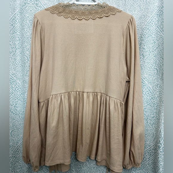 NWT Torrid Super Soft Rib V-Neck Lace Trim Tie Front Long Sleeve Top Sz 2 - Picture 7 of 8